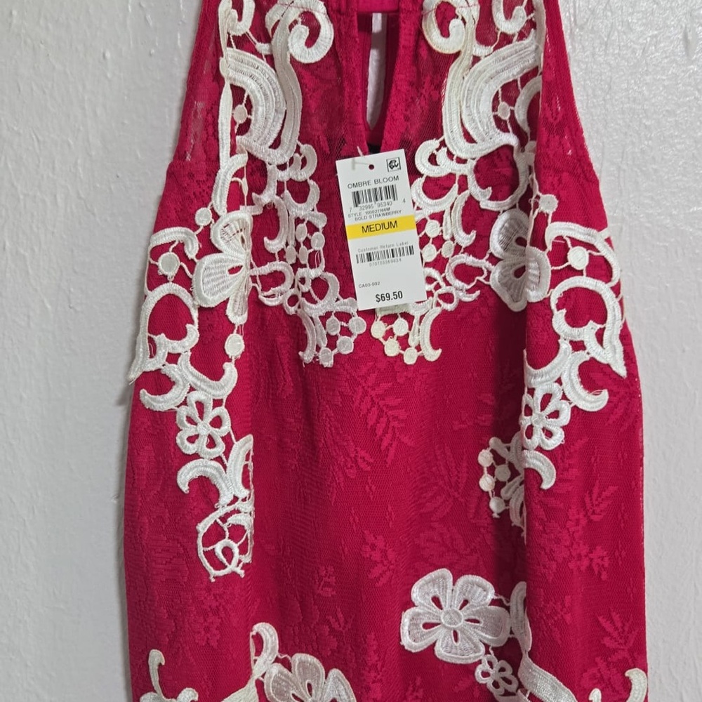 INC International Concepts Red and White Embellished Sleeveless Blouse